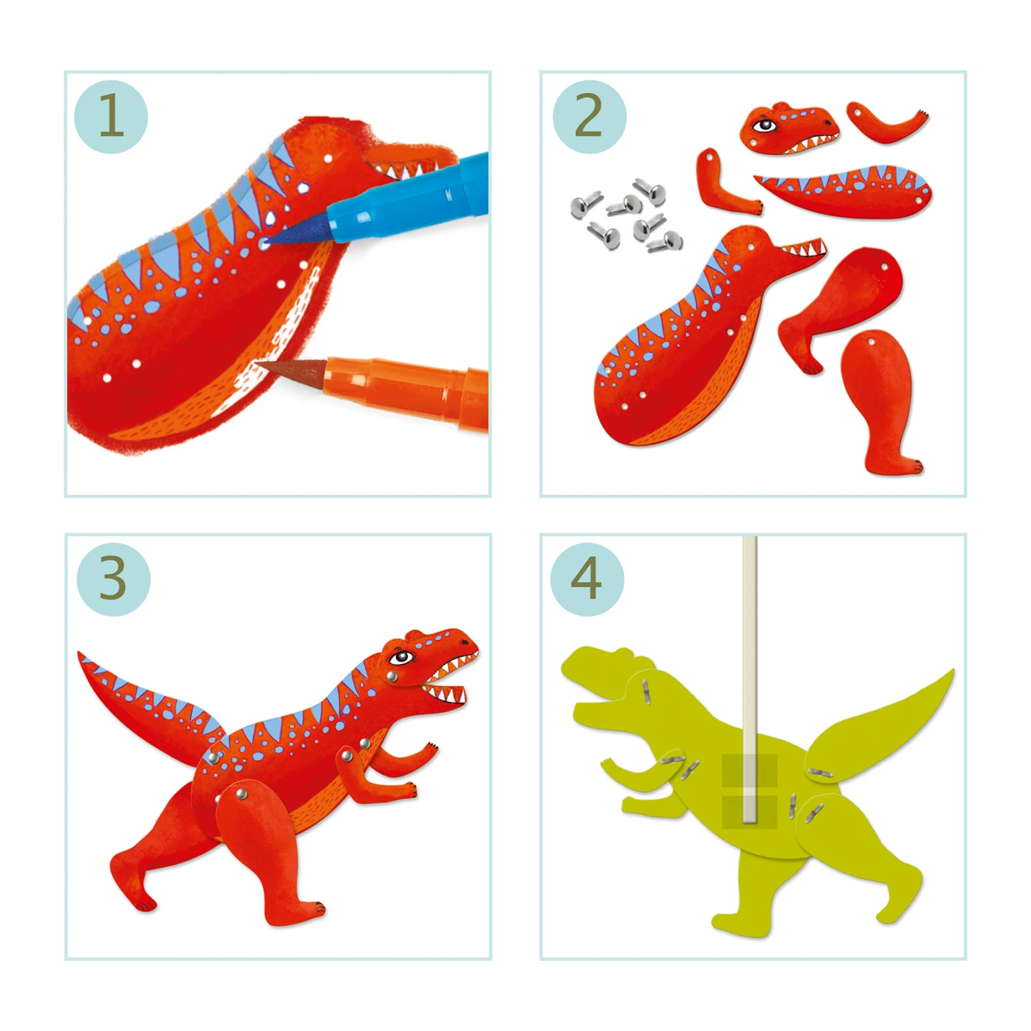Djeco Knutselset Dinosaurus Trekpoppen Kleur-knutselpakket 4 Djeco Knutselset Dinosaurus Trekpoppen Kleur-knutselpakket - Afbeelding 2