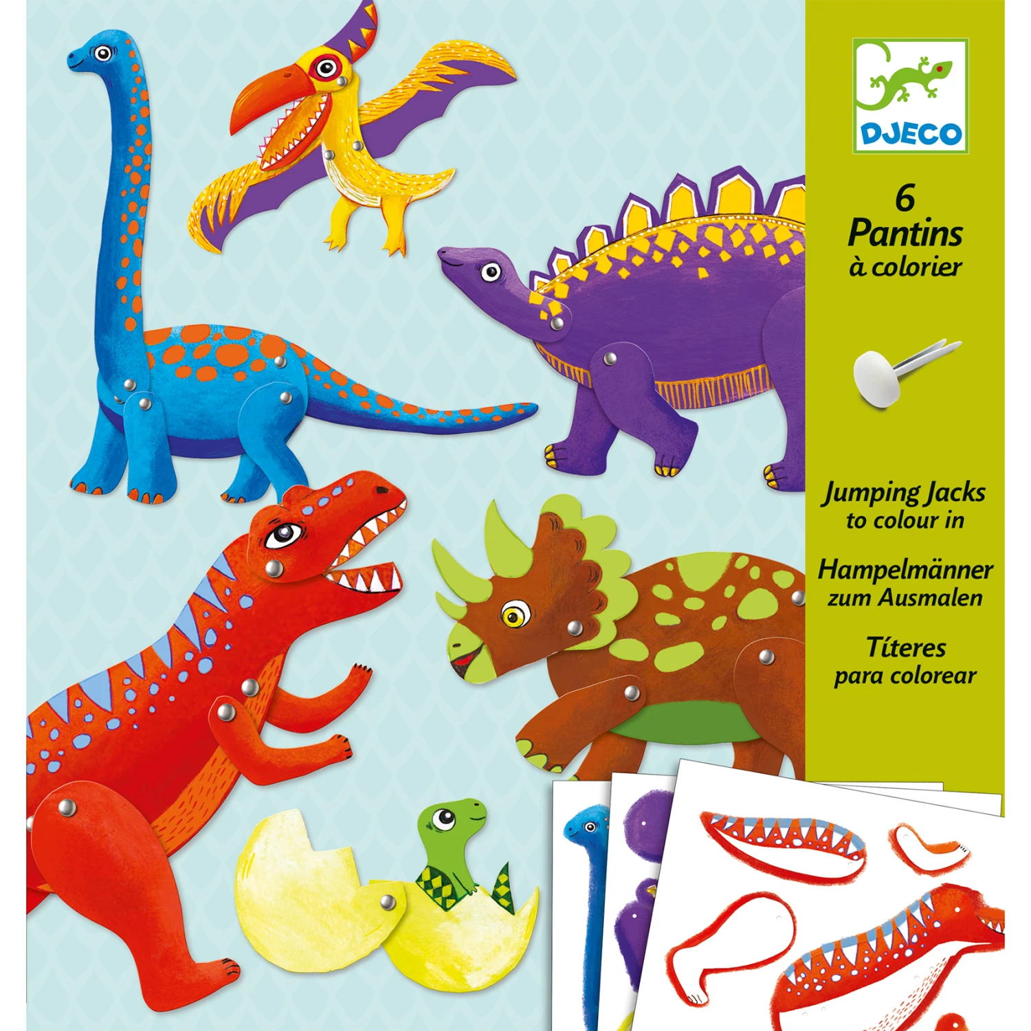 Djeco Knutselset Dinosaurus Trekpoppen Kleur-knutselpakket 3 Djeco Knutselset Dinosaurus Trekpoppen Kleur-knutselpakket