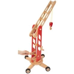 Goki Houten Hijskraan Op Wielen Houten Speelgoed Rood -Speelgoed Winkel goki houten speelgoed hijskraan verrijdbare hijskraan rood 1